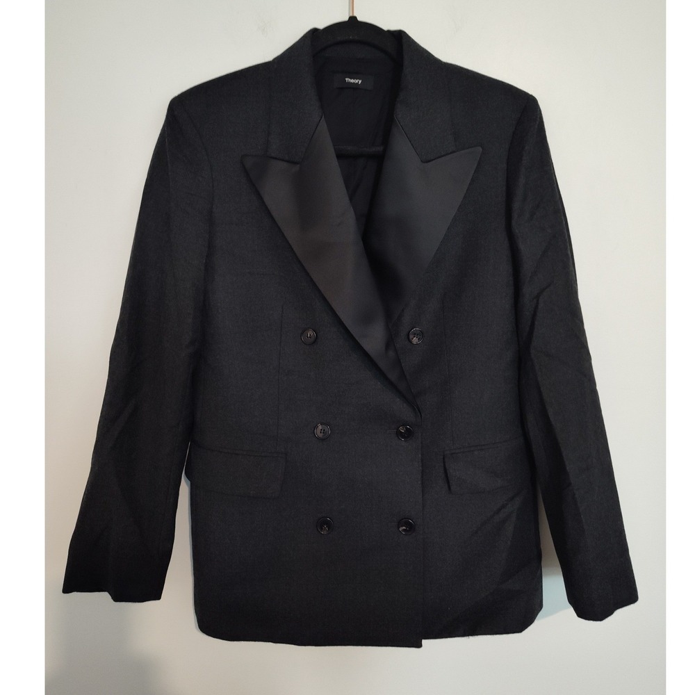 Theory DB Tux Combo Jacket Charcoal Melange Sleek Flannel Blazer P0801101 2